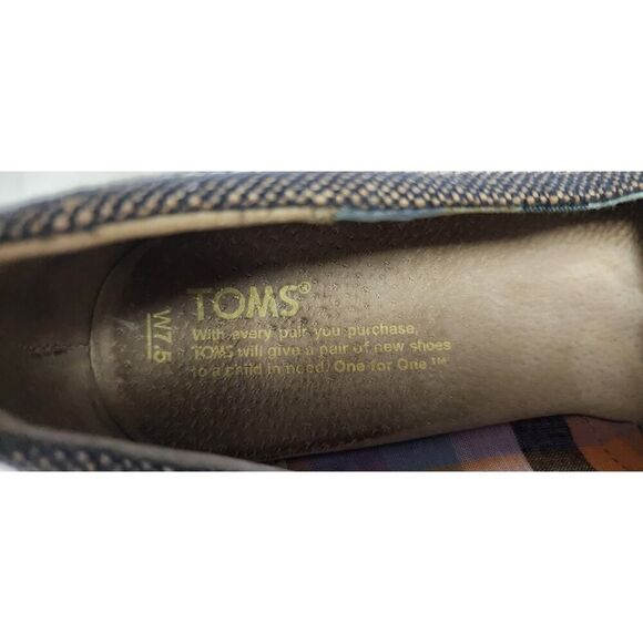 TOMS Women Peep Toe Wedge Espadrilles Blue White Stripe Canvas Shoes Size 7.5W - Picture 8 of 9